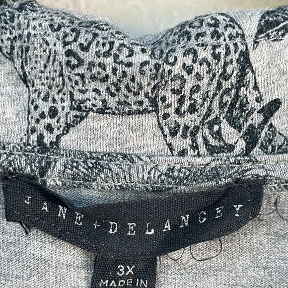 Jane Delancey Womens Plus 3X Button Up Shirt Gray Jungle Print Long Sleeve Top - Picture 3 of 9